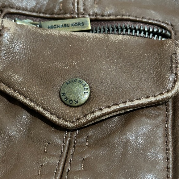 Michael Kors Women's Genuine Leather Moto button up Jacket Brown Size Med - Picture 7 of 16